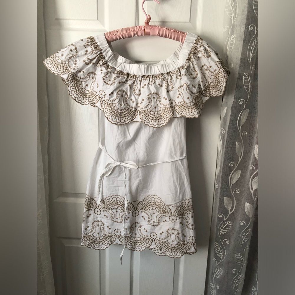 New York & Company Strapless off the shoulder Embroidery babydoll mini Dress S - Picture 3 of 8